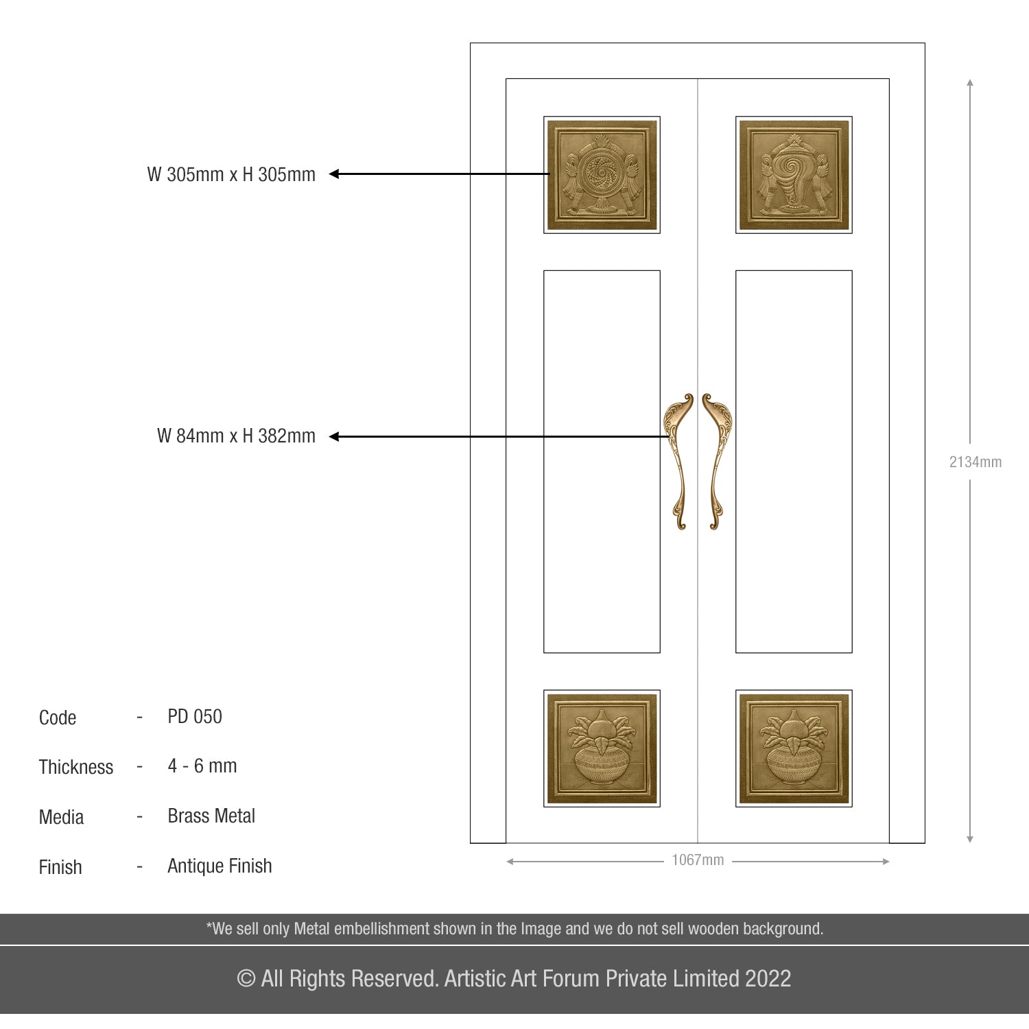 Sangu, Chakkaram & Kalasam Pooja Door Design