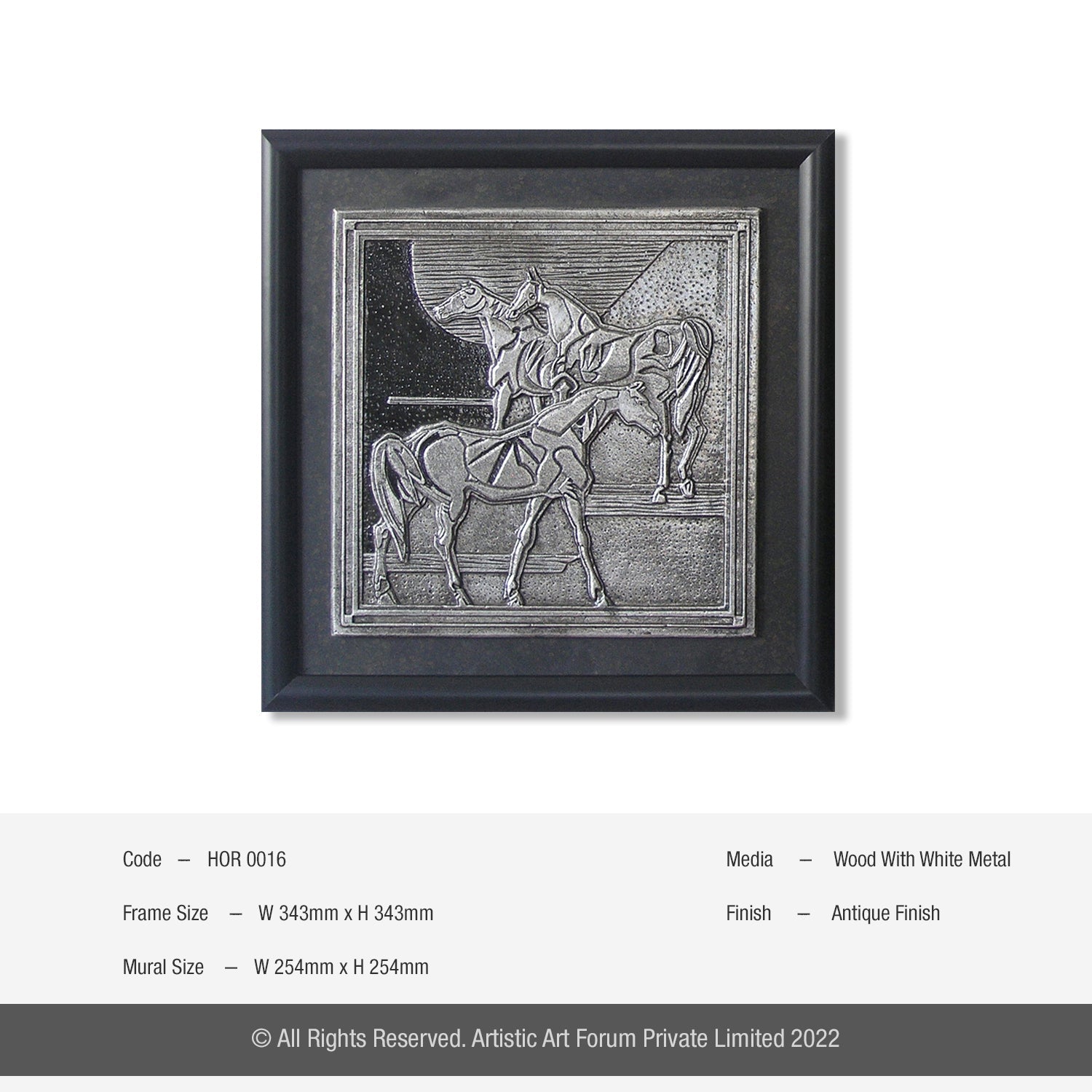 Artisticks horse wall frame in white metal antique finish, perfect for living room decoration