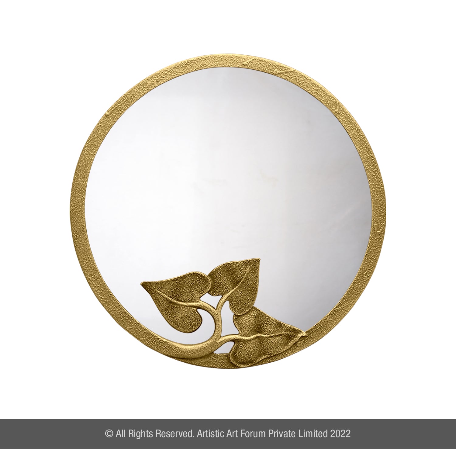 A Aesthetic Circle Mirror with a leaf design on the bottom half of the frame.