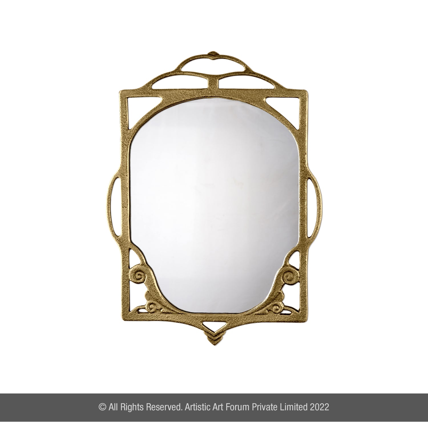 A decorative Antique Brass Framed Mirror with a Victorian frame design in a dull gold finish.