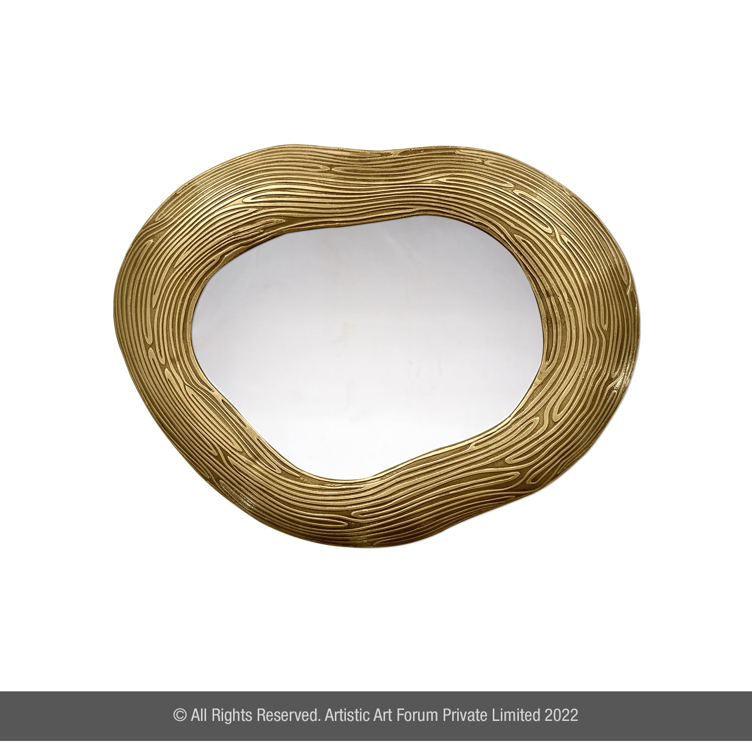 An Creative Wall Mirror for Home with a textured gold frame resembling the bark of a tree