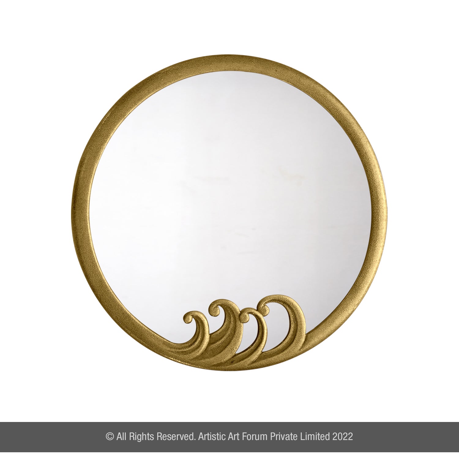 A round Decorative Hallway Mirrors with a gold-colored frame, displaying a clean and clear mirror surface.
