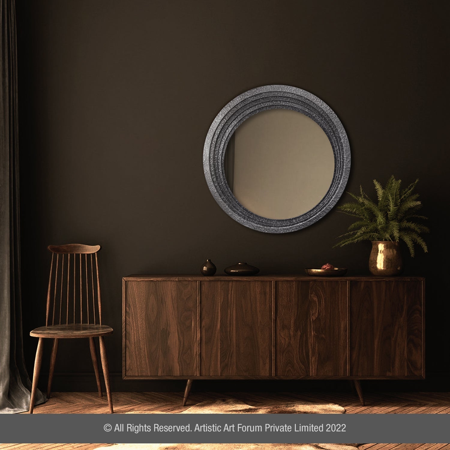 Circular White Metal Anqtique Wall Mirror | For Home Wall Decor