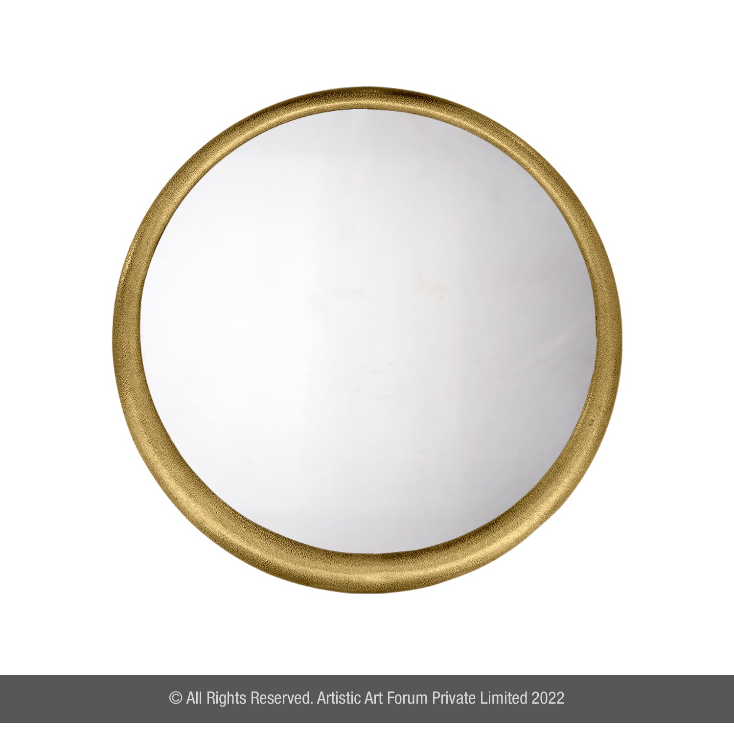 A round wall mirror with a Round Wall Mirror Antique Brass metal frame, minimalistic design, displayed against a white background.