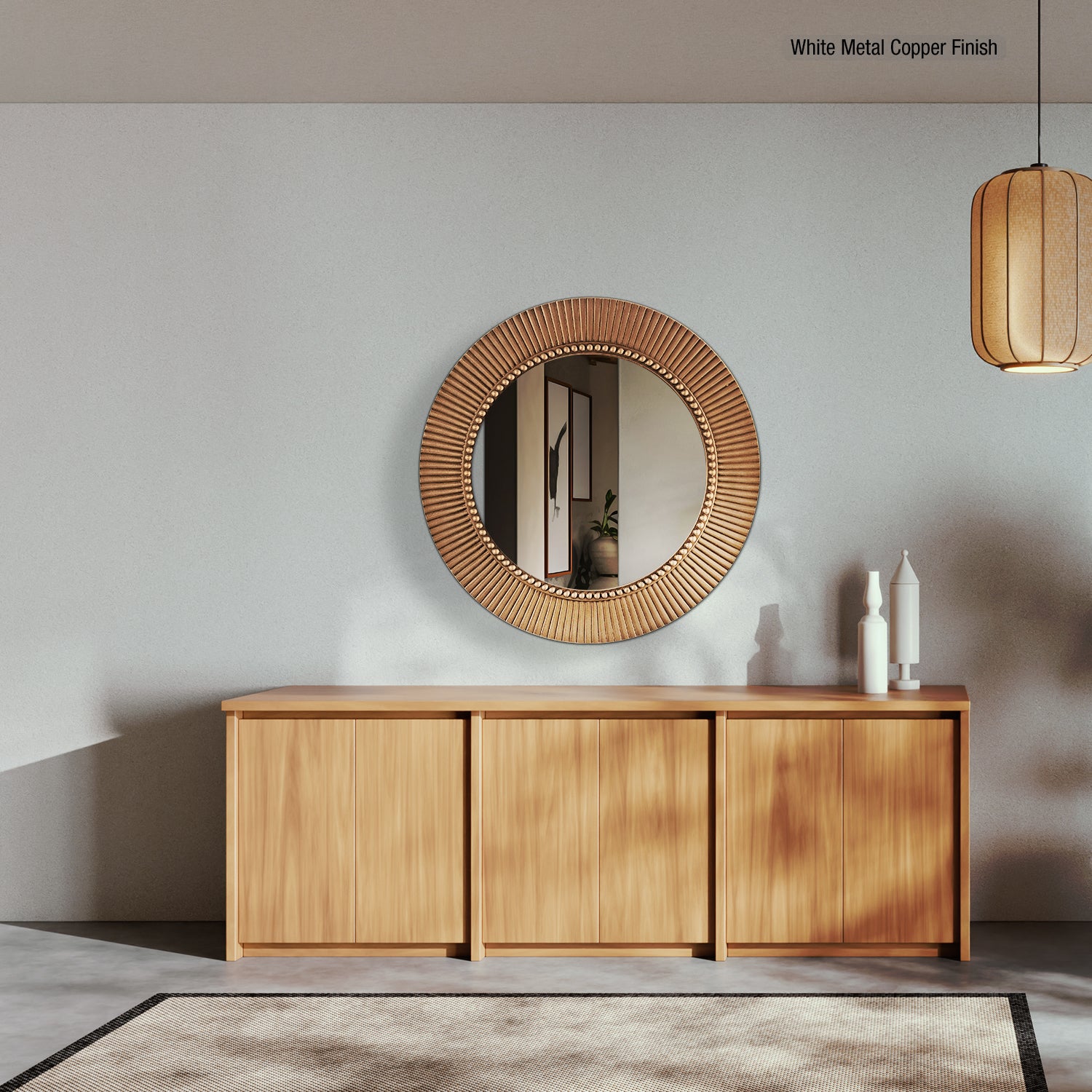 Brass framed wall mirror with elegant border design for home interior decor