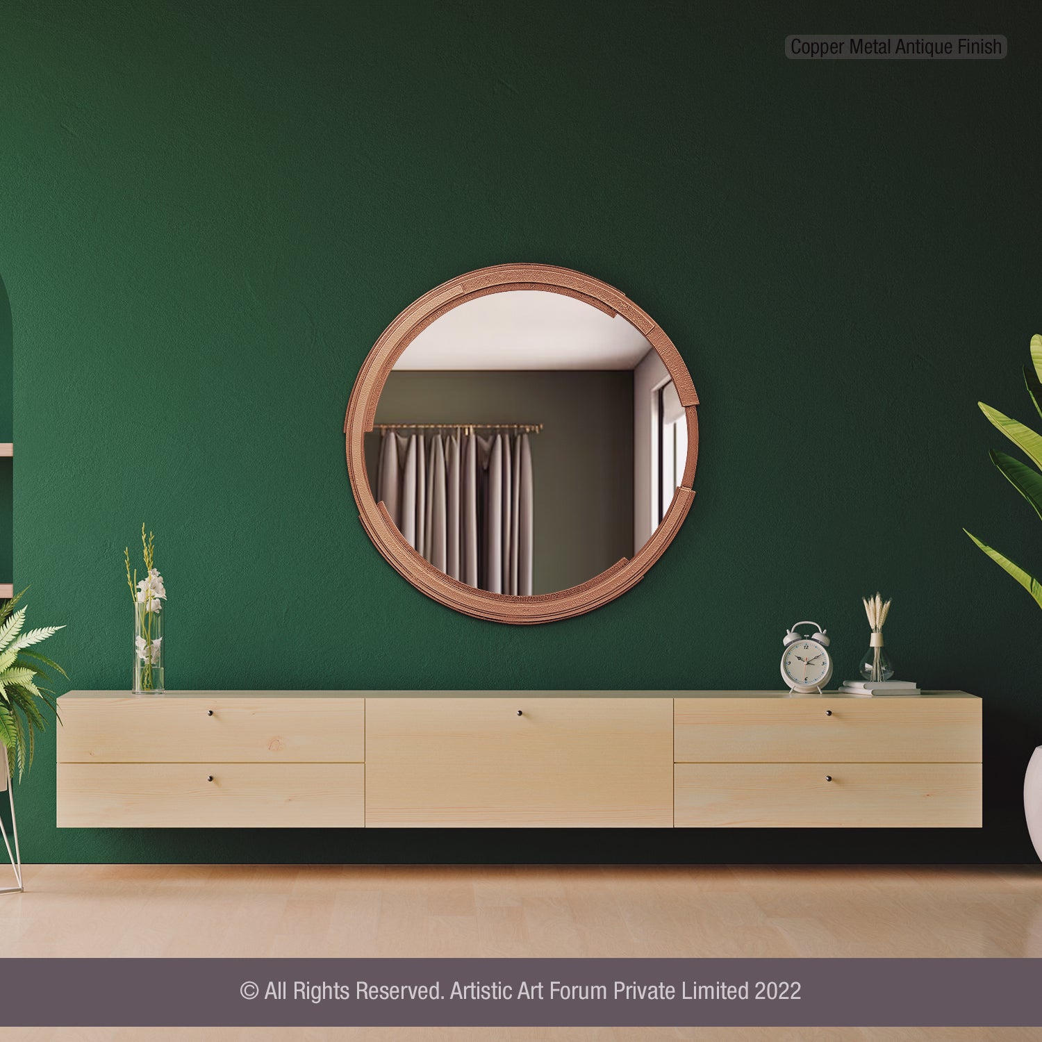 Antique copper mirror with vintage finish for classic wall decor