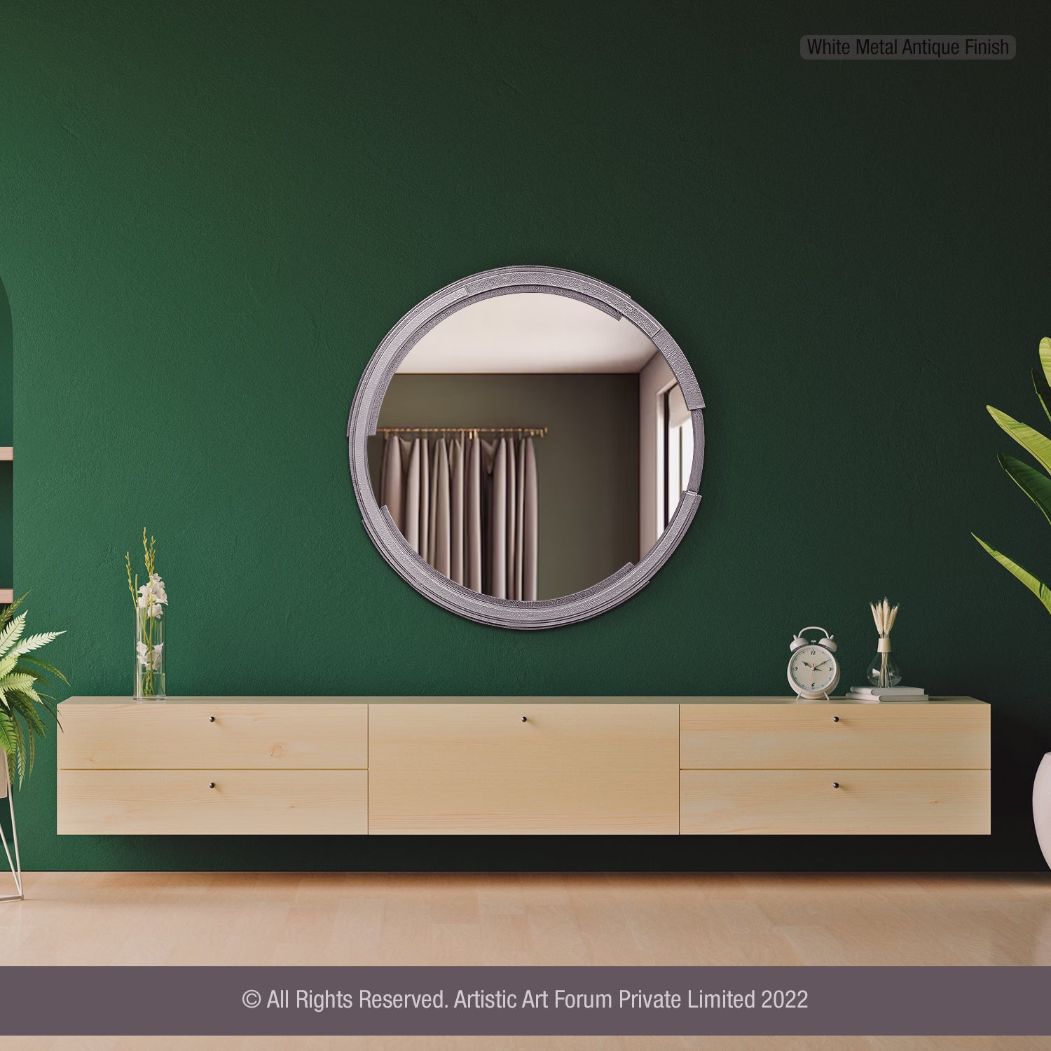 Antique white metal mirror with vintage finish for classic wall decor