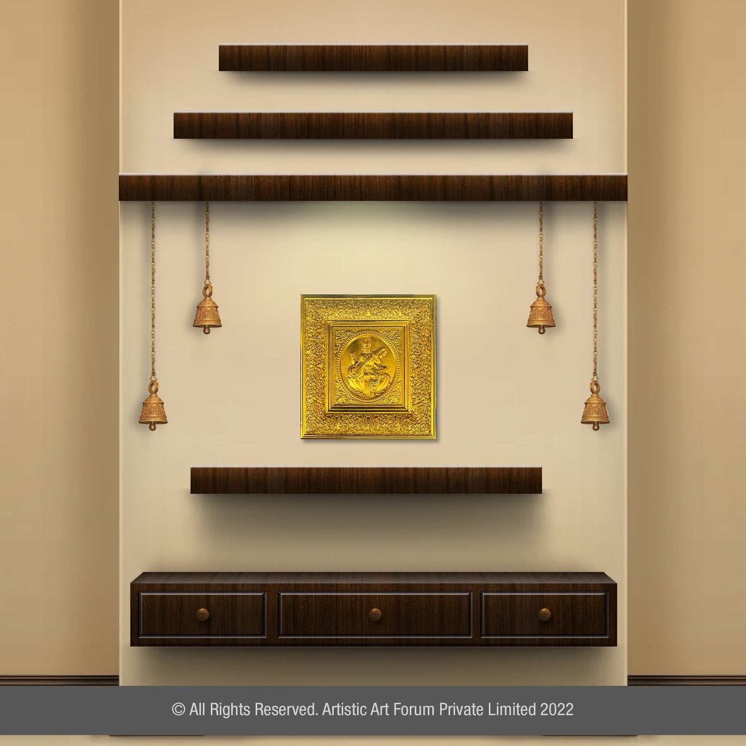 goddess Saraswati gold plated wall art for home decor