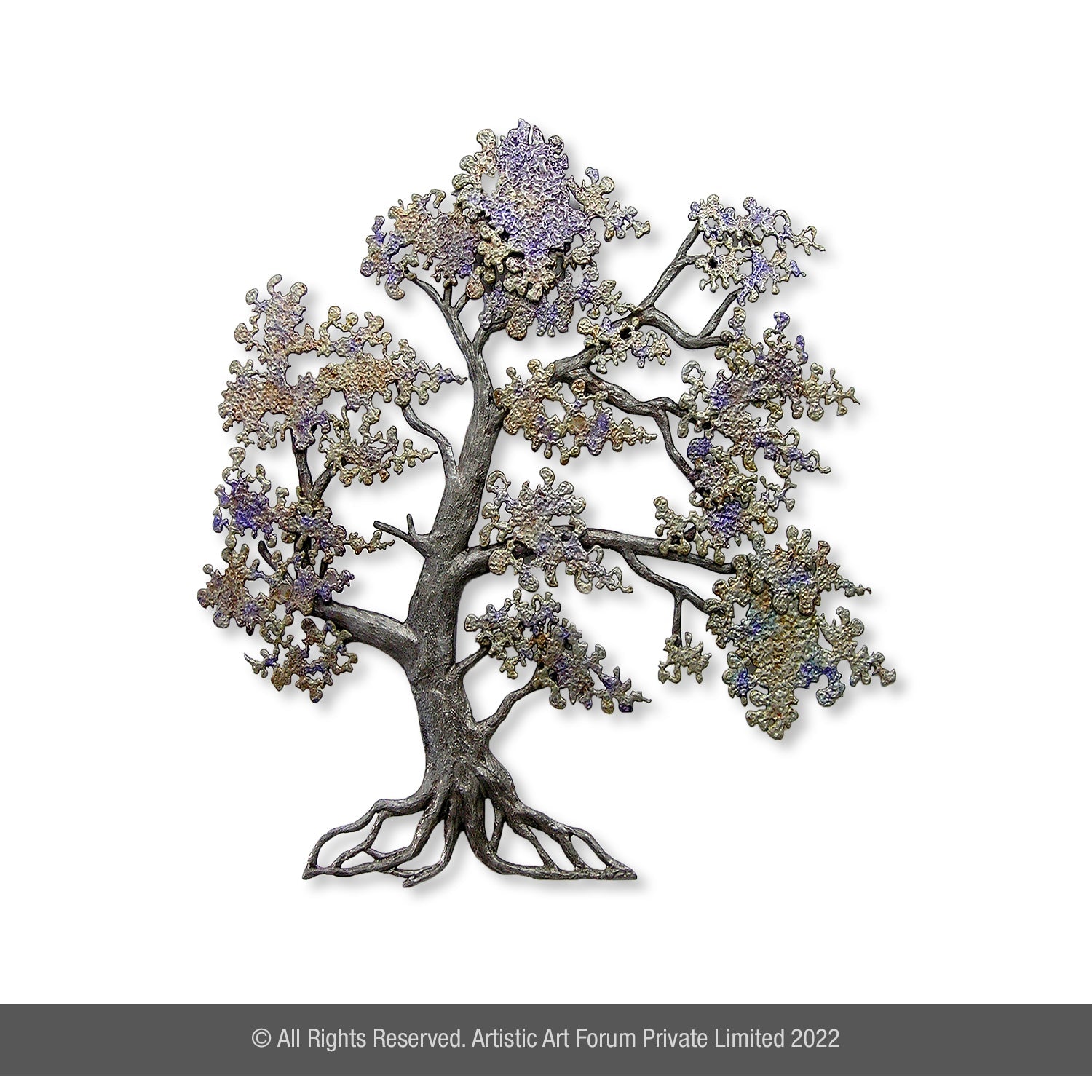 Breezing tree wall sculpture with flowing branches crafted in metal art