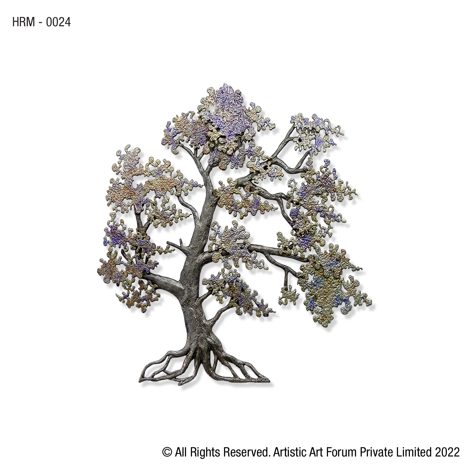 Breezing tree wall sculpture with flowing branches crafted in metal art