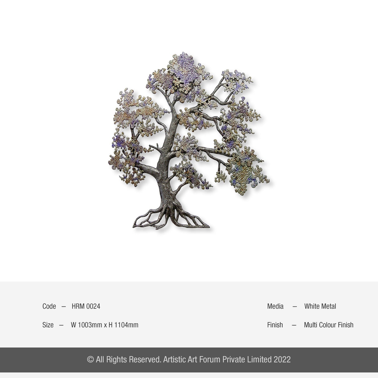 Breezing tree wall sculpture with flowing branches crafted in metal art