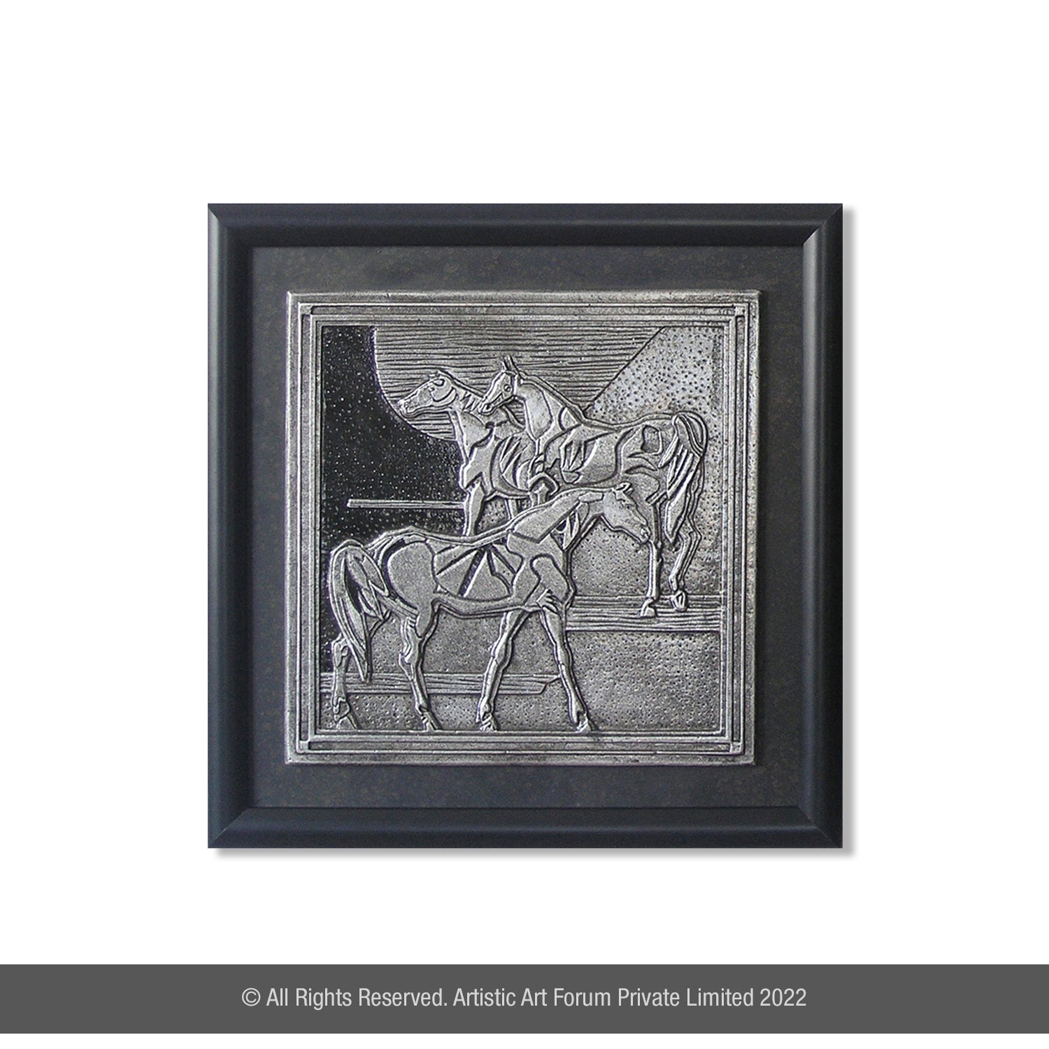 Artisticks horse wall frame in white metal antique finish, perfect for living room decoration