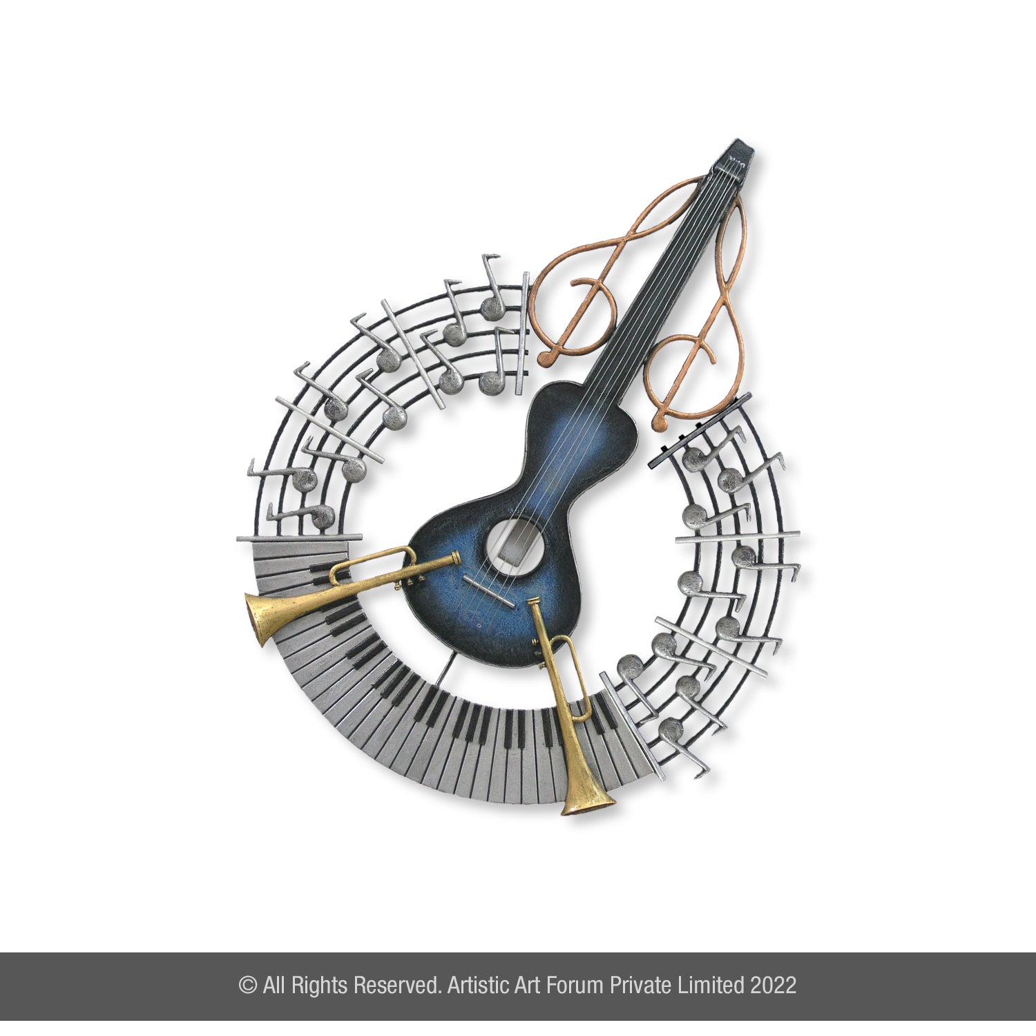 Musical instrument wall art featuring artistic metal designs of instruments for home decor